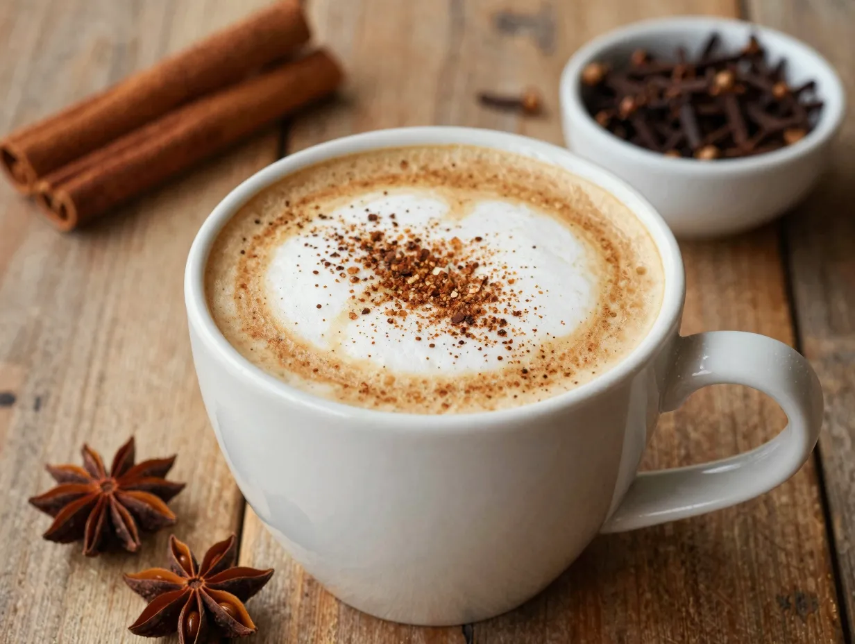 Holiday spice flat white ceramic mug microfoam spices