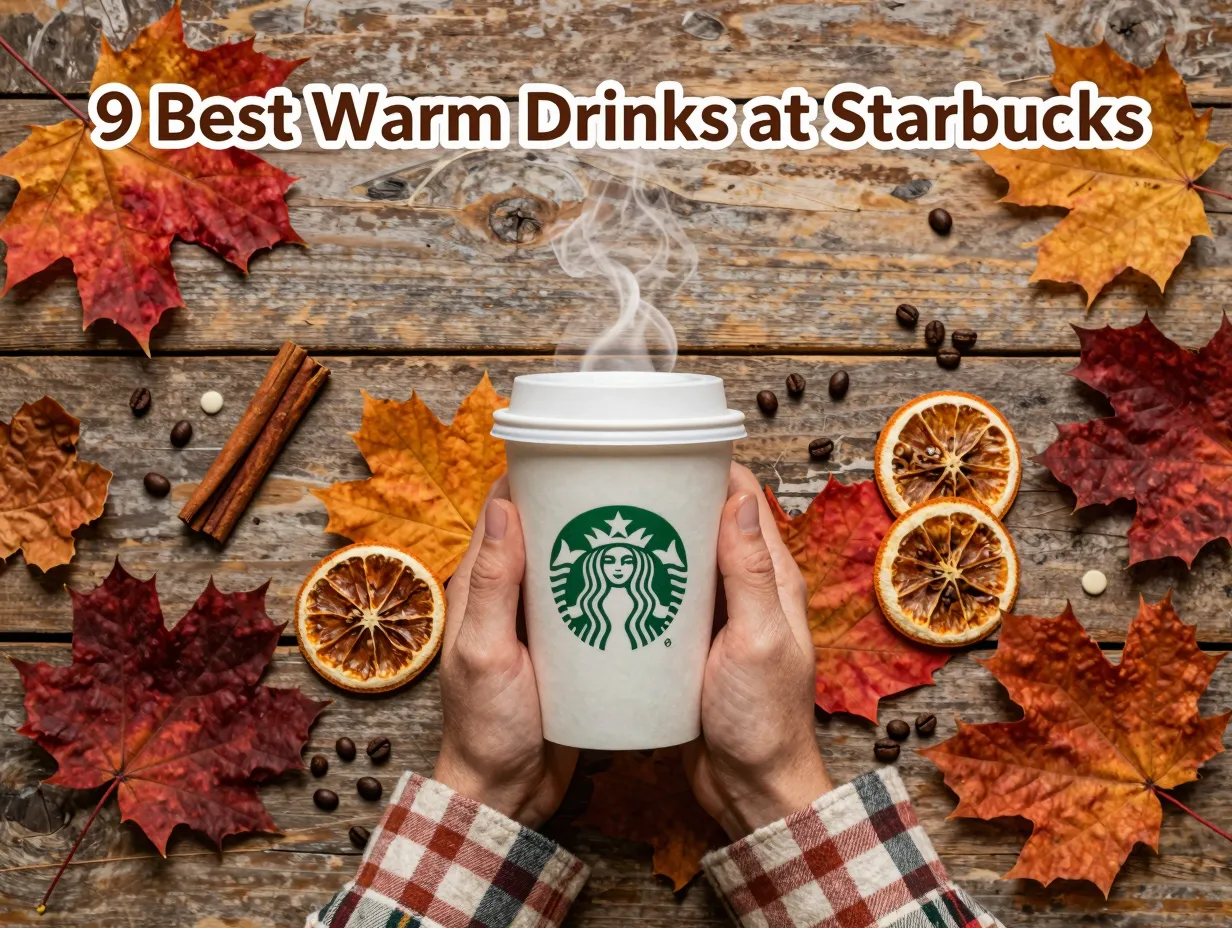 Hand plaid sleeve starbucks cup autumn leaves cozy flatlay