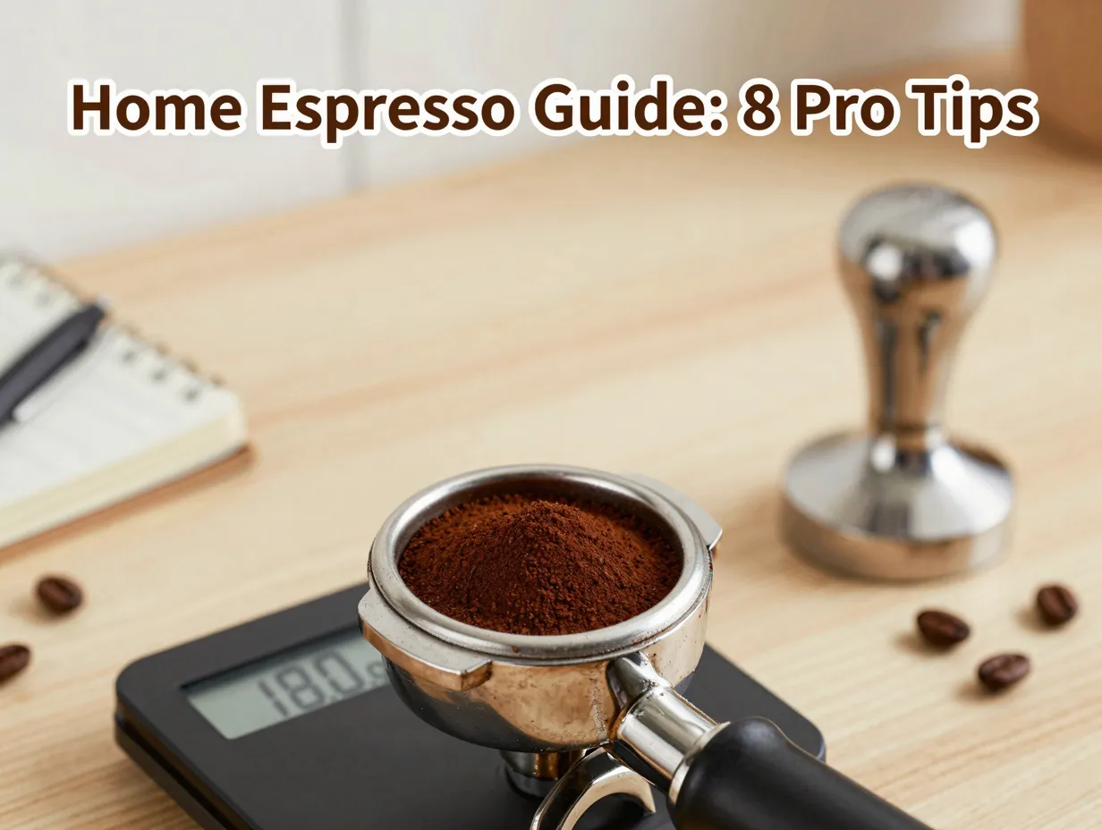 Portafilter ground coffee digital scale tamper coffee beans home espresso setup