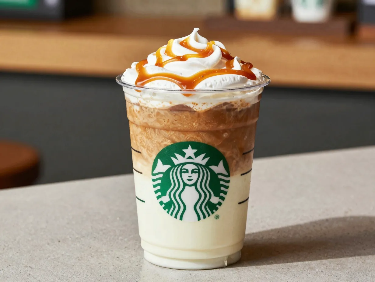 Caramel macchiato layered espresso vanilla syrup caramel drizzle starbucks