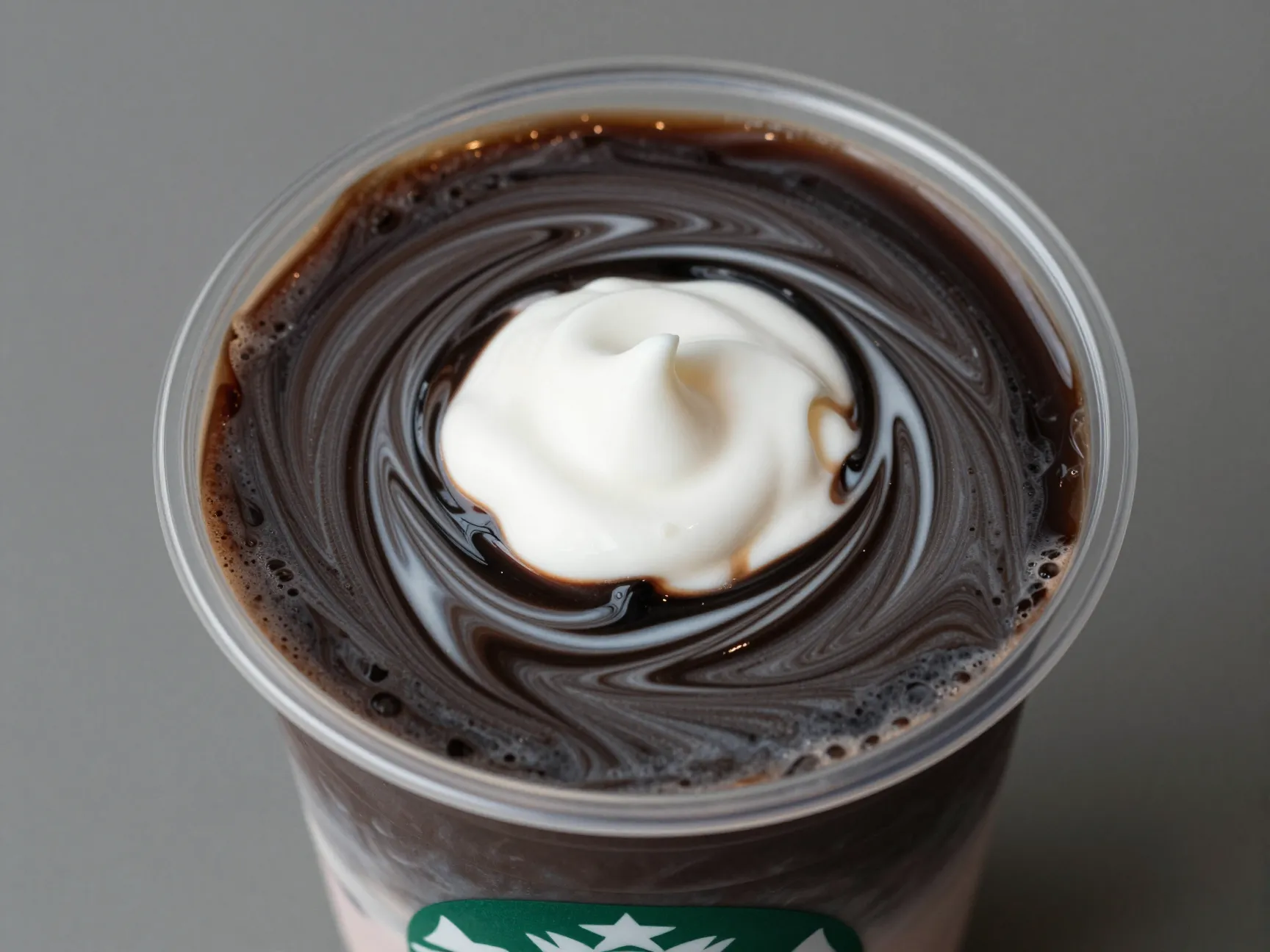 Marbled black and white mocha swirl in starbucks cup