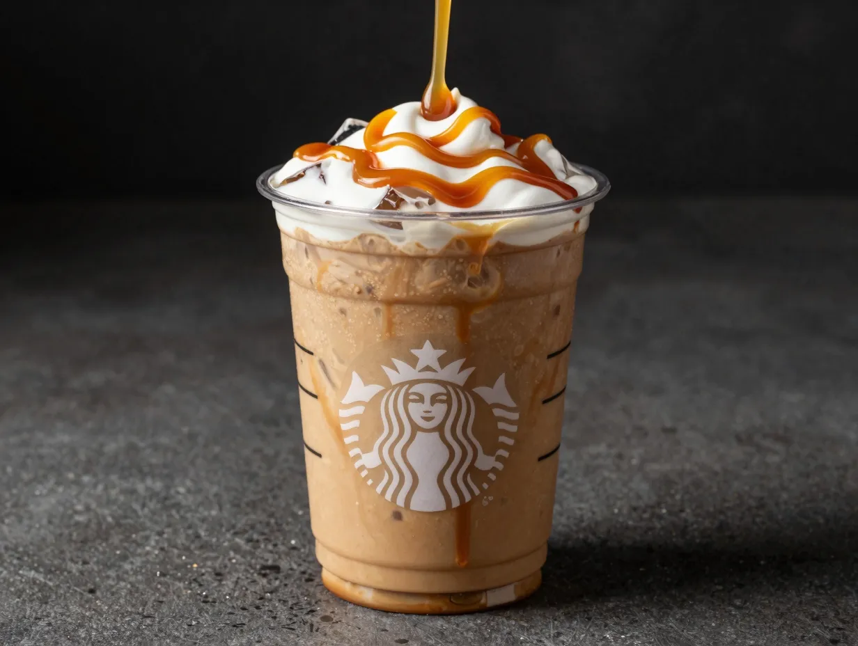 Salted caramel white mocha with caramel drizzle streaks