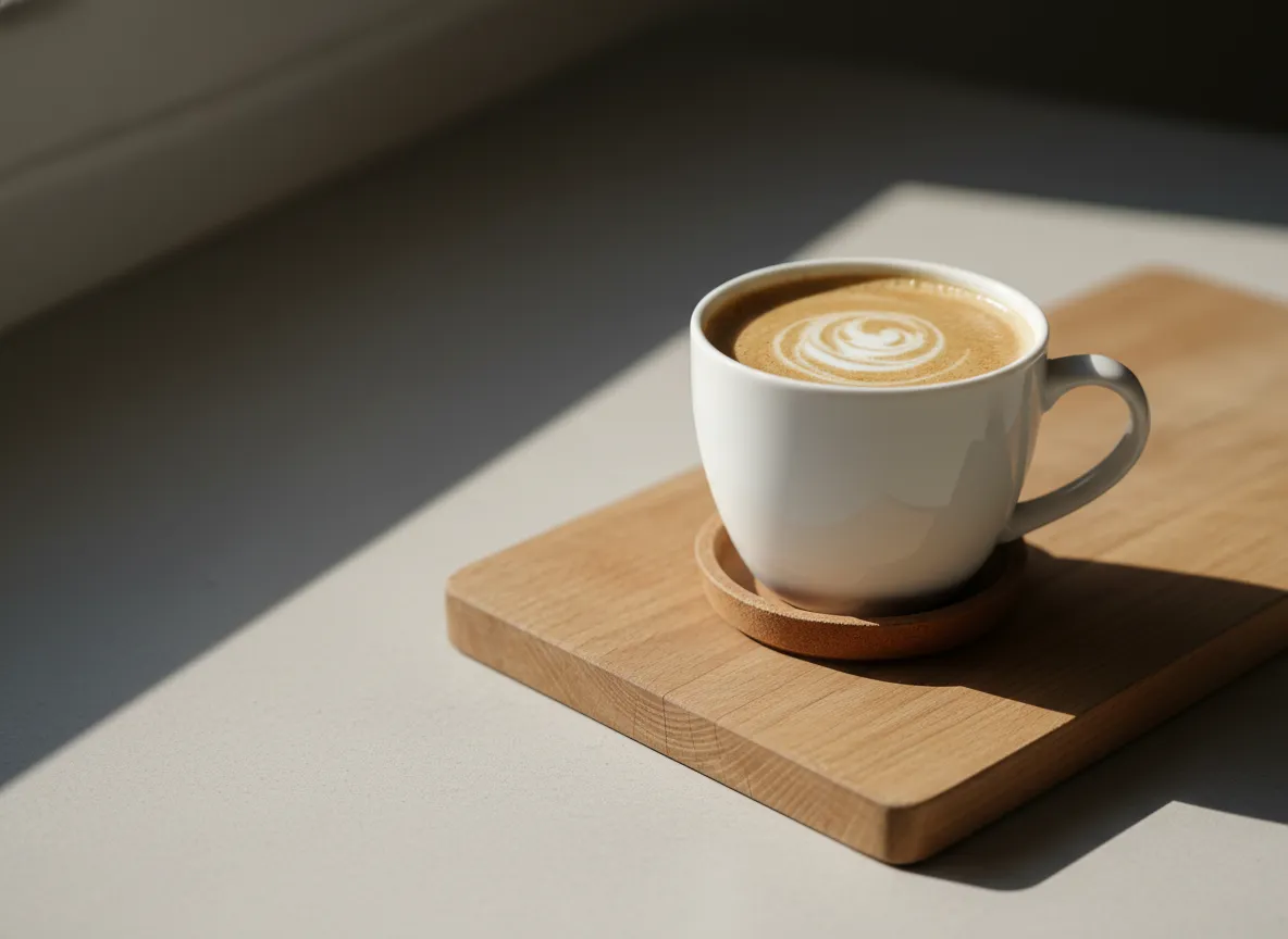 Minimalist white chocolate mocha latte in ceramic mug