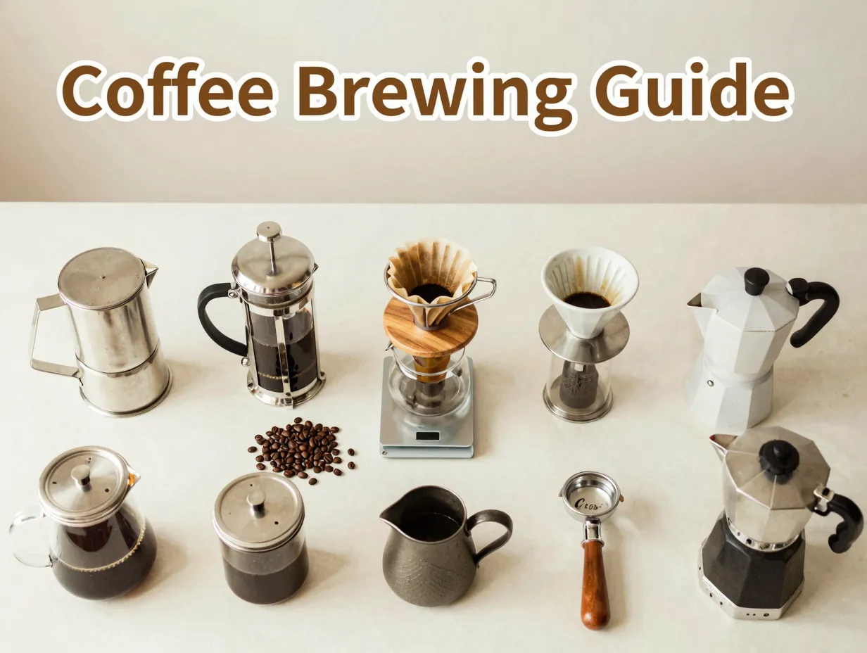 Nine coffee brewing methods for beginners minimalist overhead flatlay