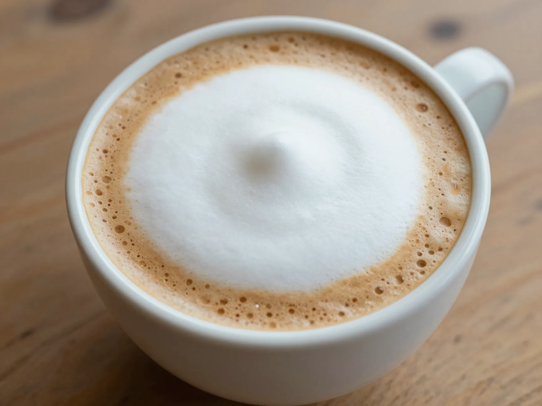 Cappuccino thick foam ceramic cup wooden kitchen surface