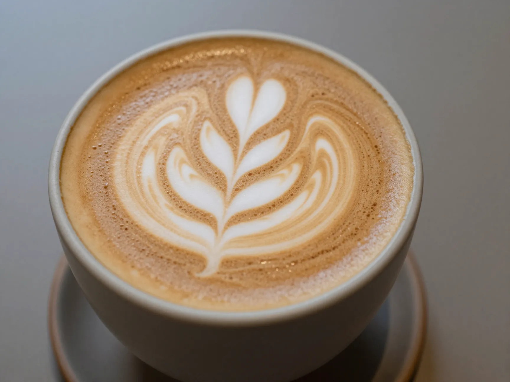 Flat white microfoam latte art small ceramic cup