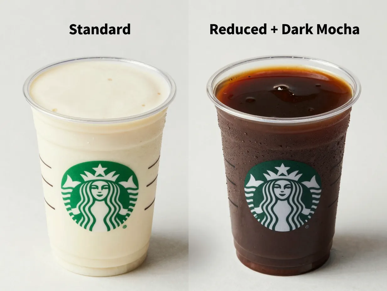 Two cups comparing standard and reduced sweetness mocha overhead