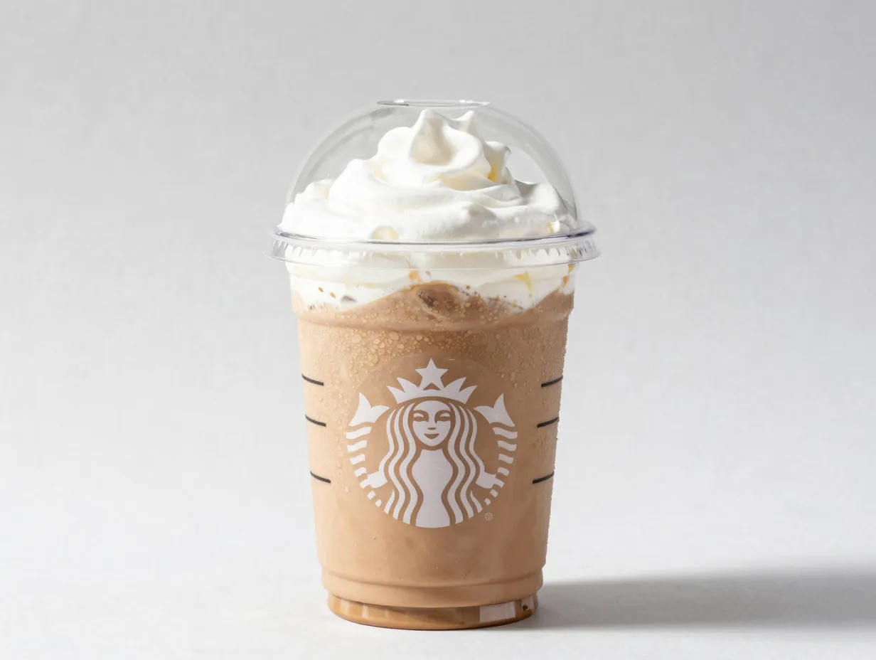 Iced mocha in clear cup with vanilla sweet cream cold foam