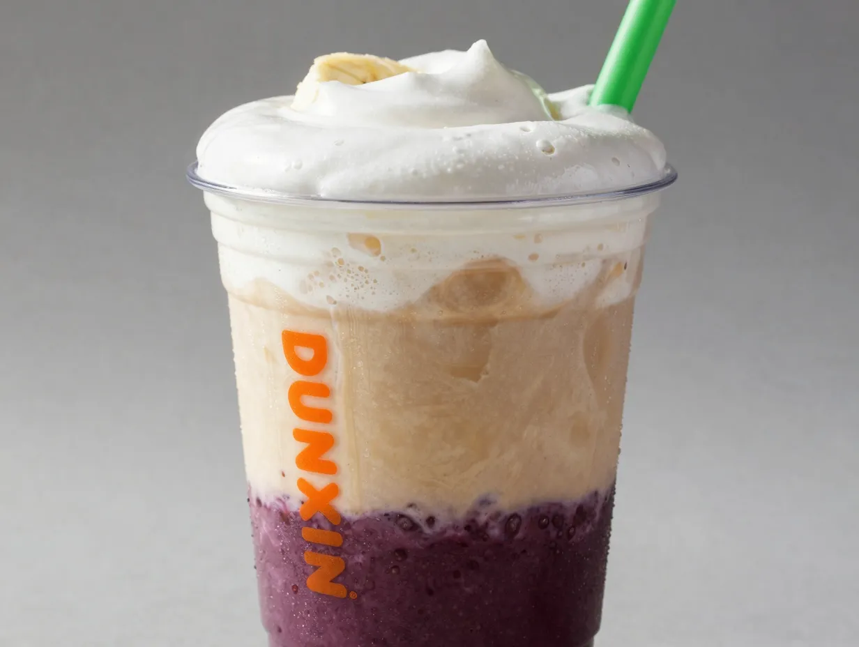 Banana daydream refresher with berry acai base and cold foam