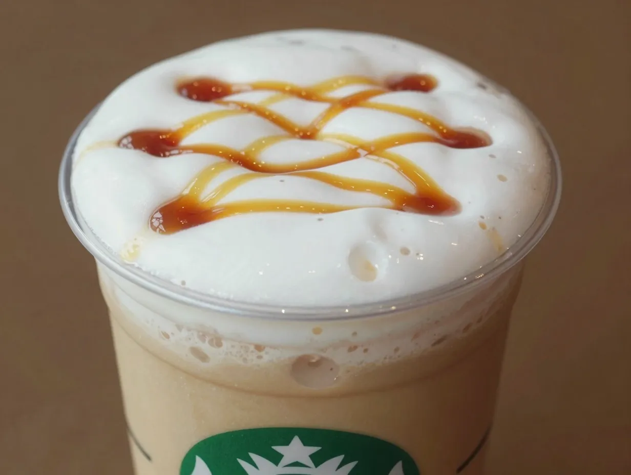 White mocha caramel macchiato extra drizzle cold foam