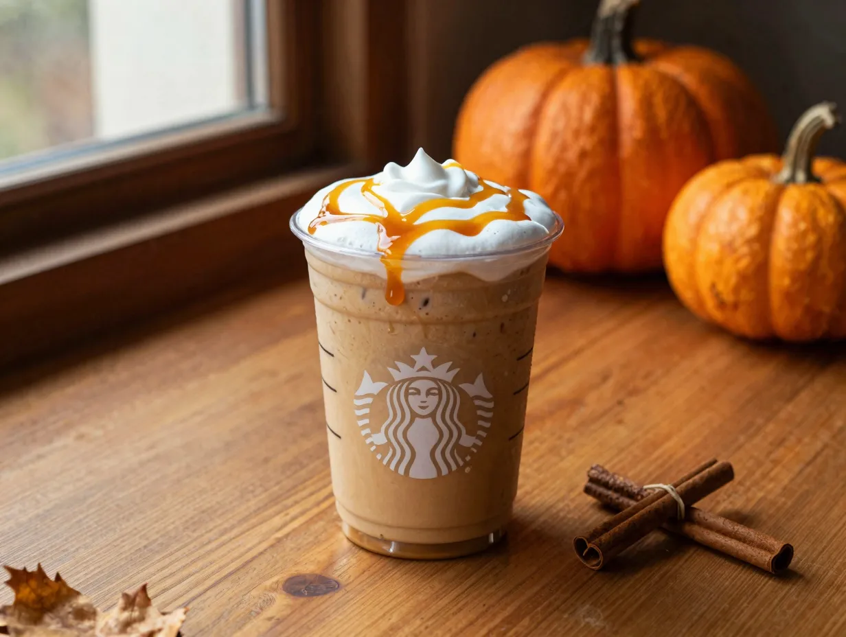 Pumpkin spice macchiato oat milk caramel drizzle