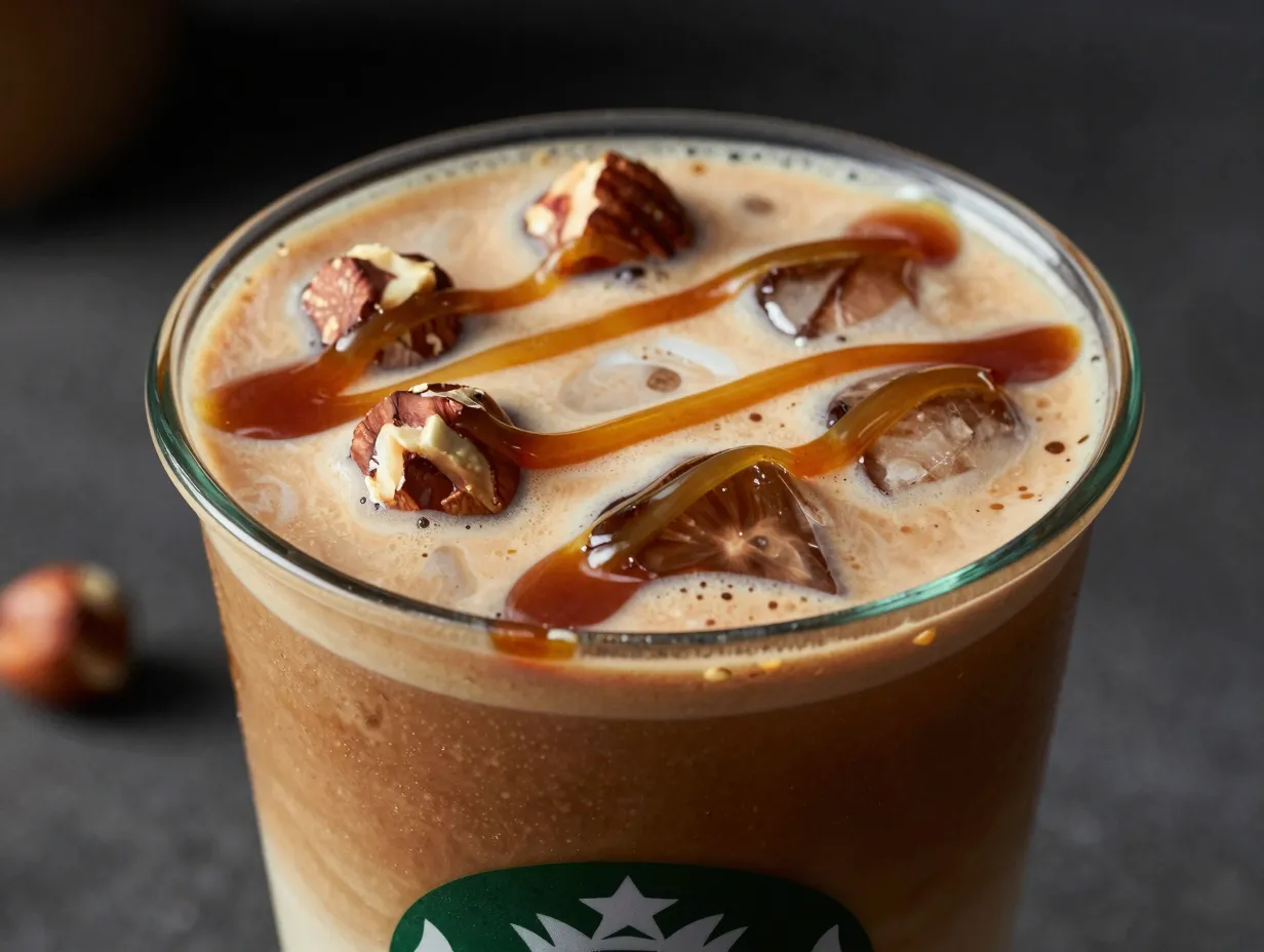 Caramel hazelnut mocha macchiato extra caramel drizzle