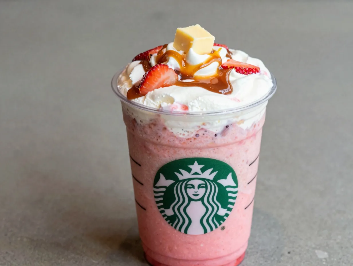 Strawberry shortcake latte brown sugar butter topping