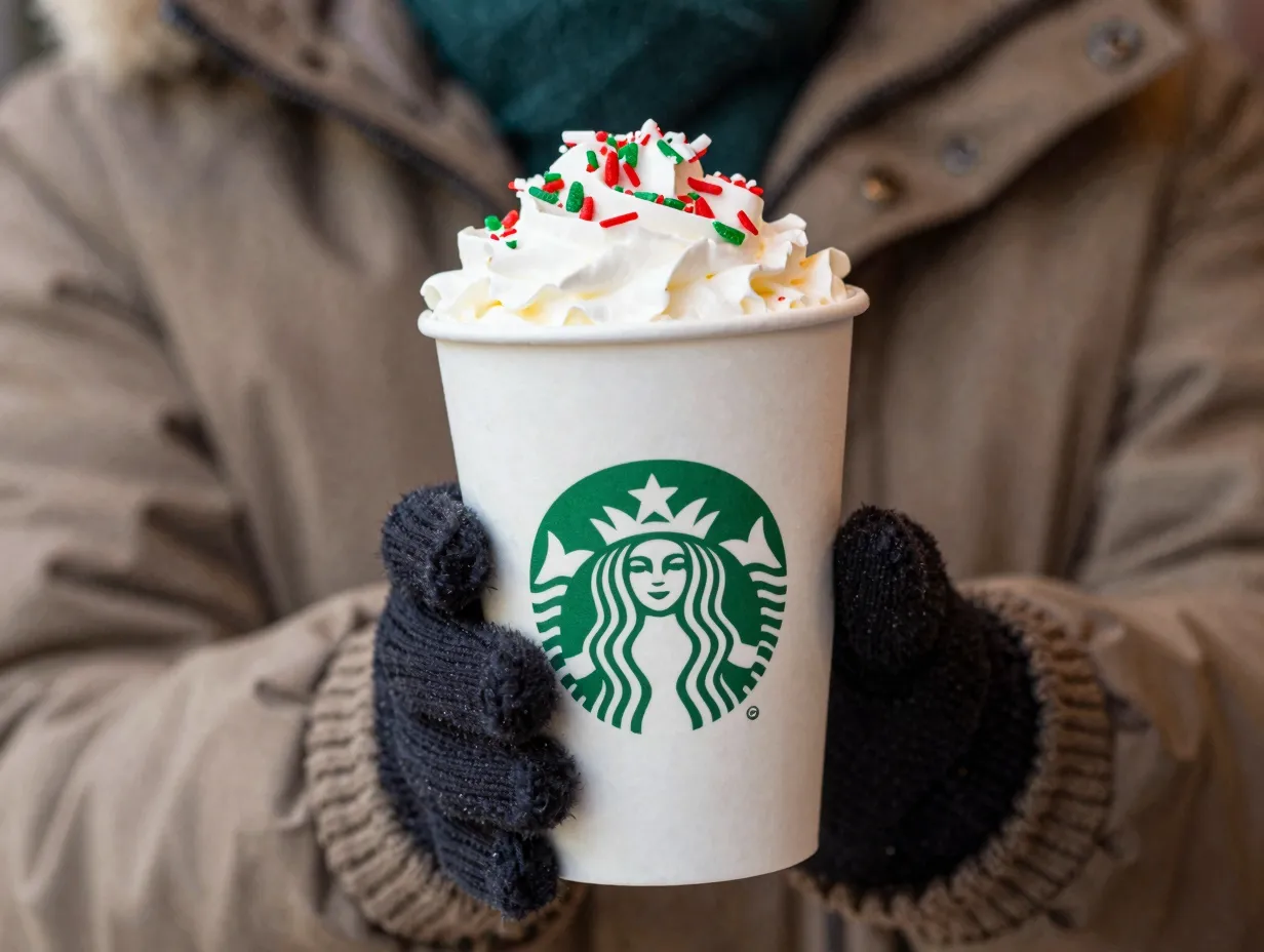 Peppermint white hot chocolate winter gloves candy sprinkle