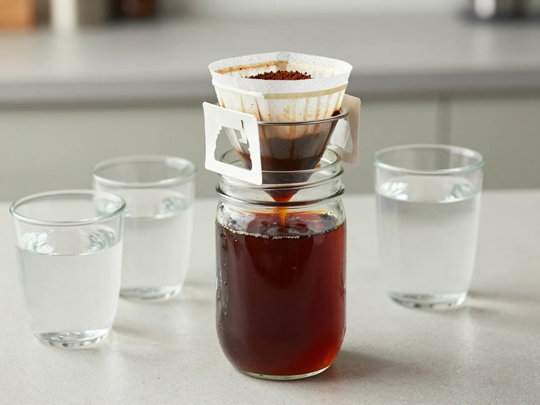 Small batch cold brew mason jar paper filter coffee concentrate
