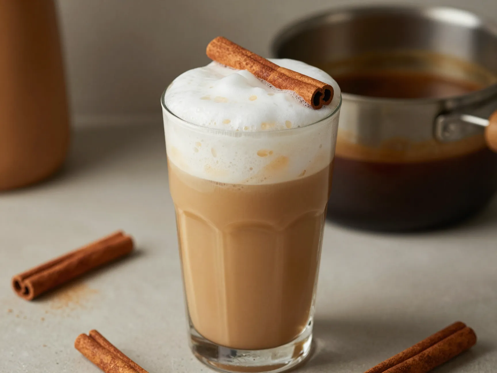 Cinnamon brown sugar cold brew latte frothed milk cinnamon stick