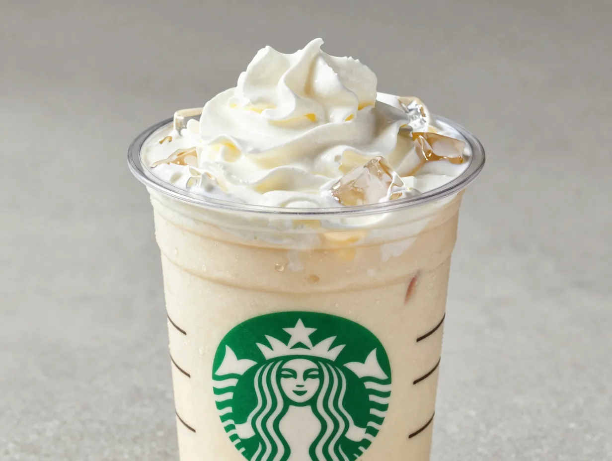 Iced white chocolate mocha clear cup ice whipped cream