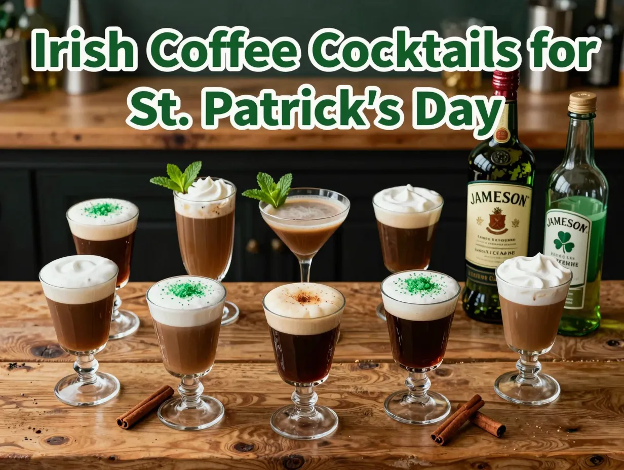 Irish coffee cocktails grid party bar whiskey baileys mint