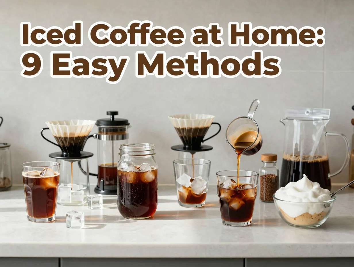 Mason jar french press espresso dalgona whipped coffee flat lay