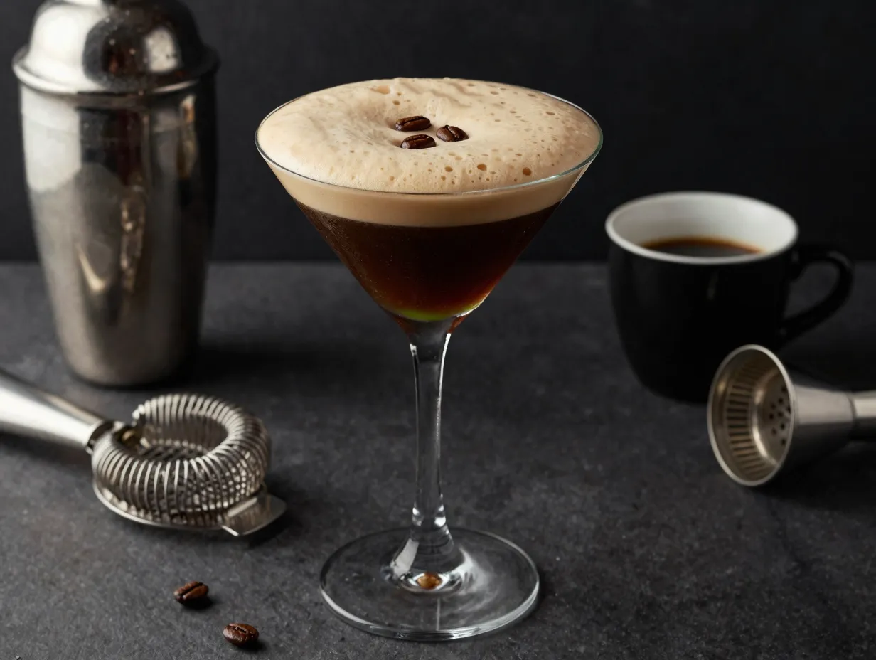 Emerald espresso martini with whiskey espresso and green creme de menthe