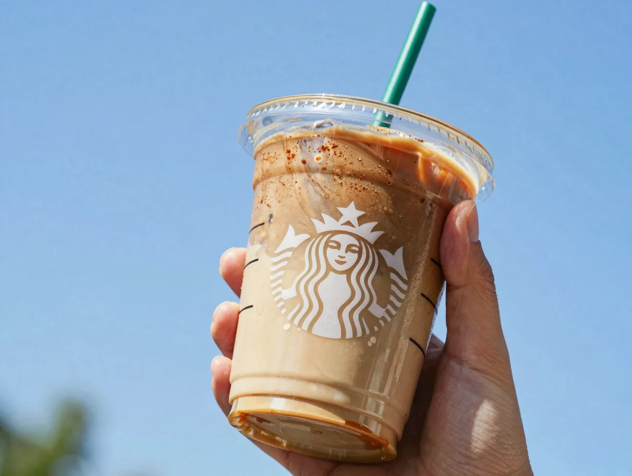 A shaken iced brown sugar oatmilk espresso in a transparent plastic cup