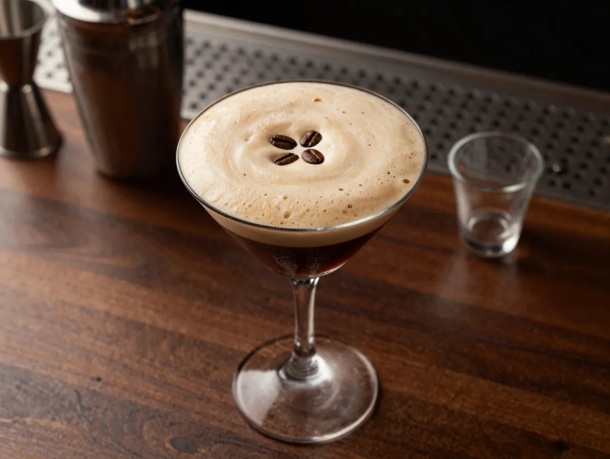 Classic creamy espresso martini with heavy cream foam