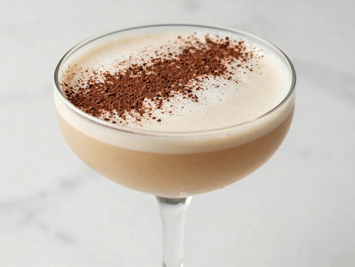Baileys creamy espresso martini with cocoa powder garnish