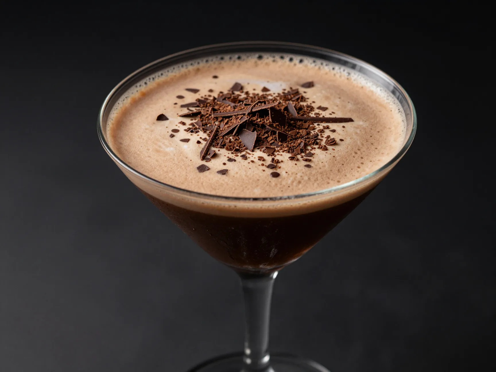 Mocha creamy espresso martini with chocolate shavings garnish