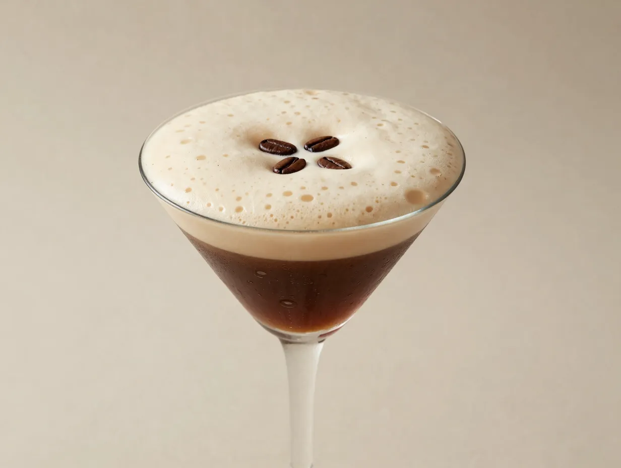Kahlua and cream espresso martini with coffee beans