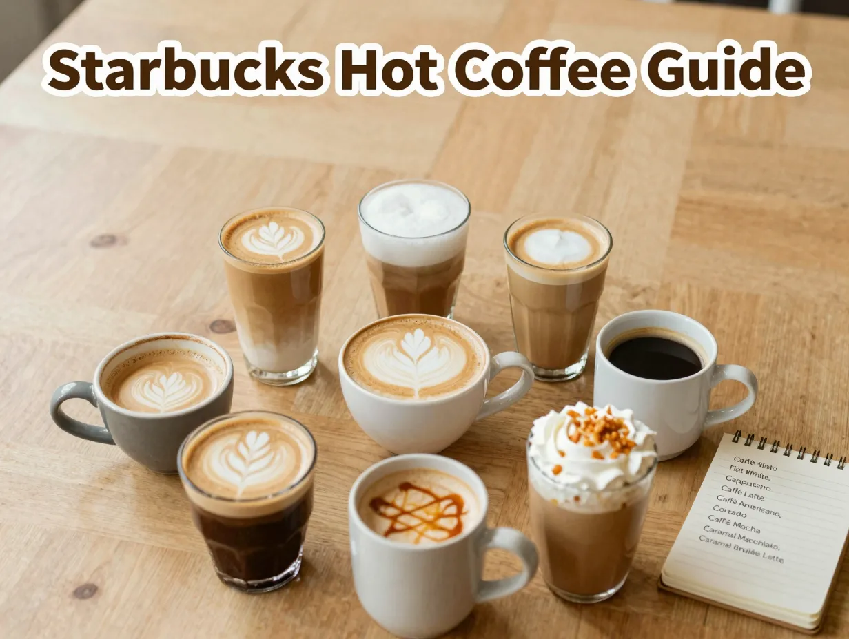 Nine starbucks espresso drinks flat white cortado caramel brulée latte arrangement