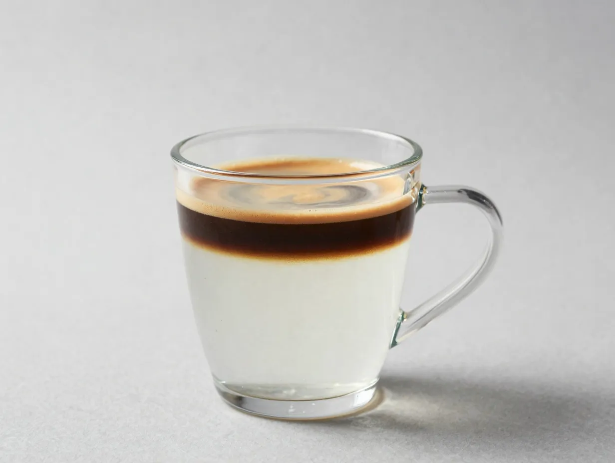 A bold minimalist americano with hot water and espresso crema