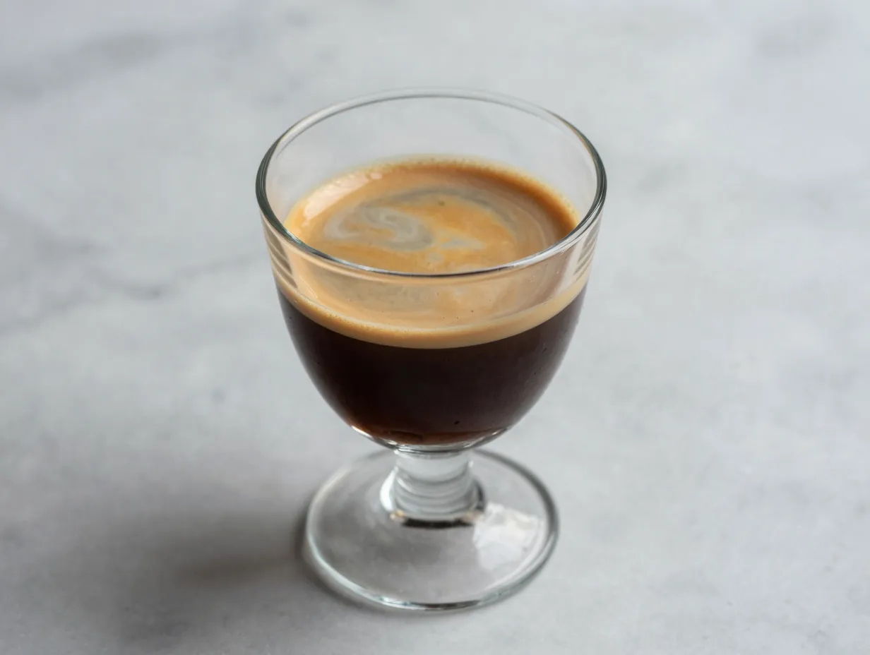 A sophisticated cortado sipper with equal parts espresso and warm milk