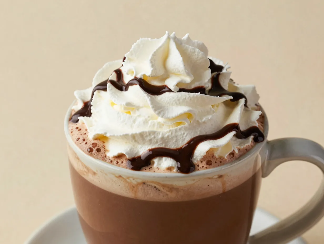 An indulgent classic dark chocolate espresso mocha with whipped cream