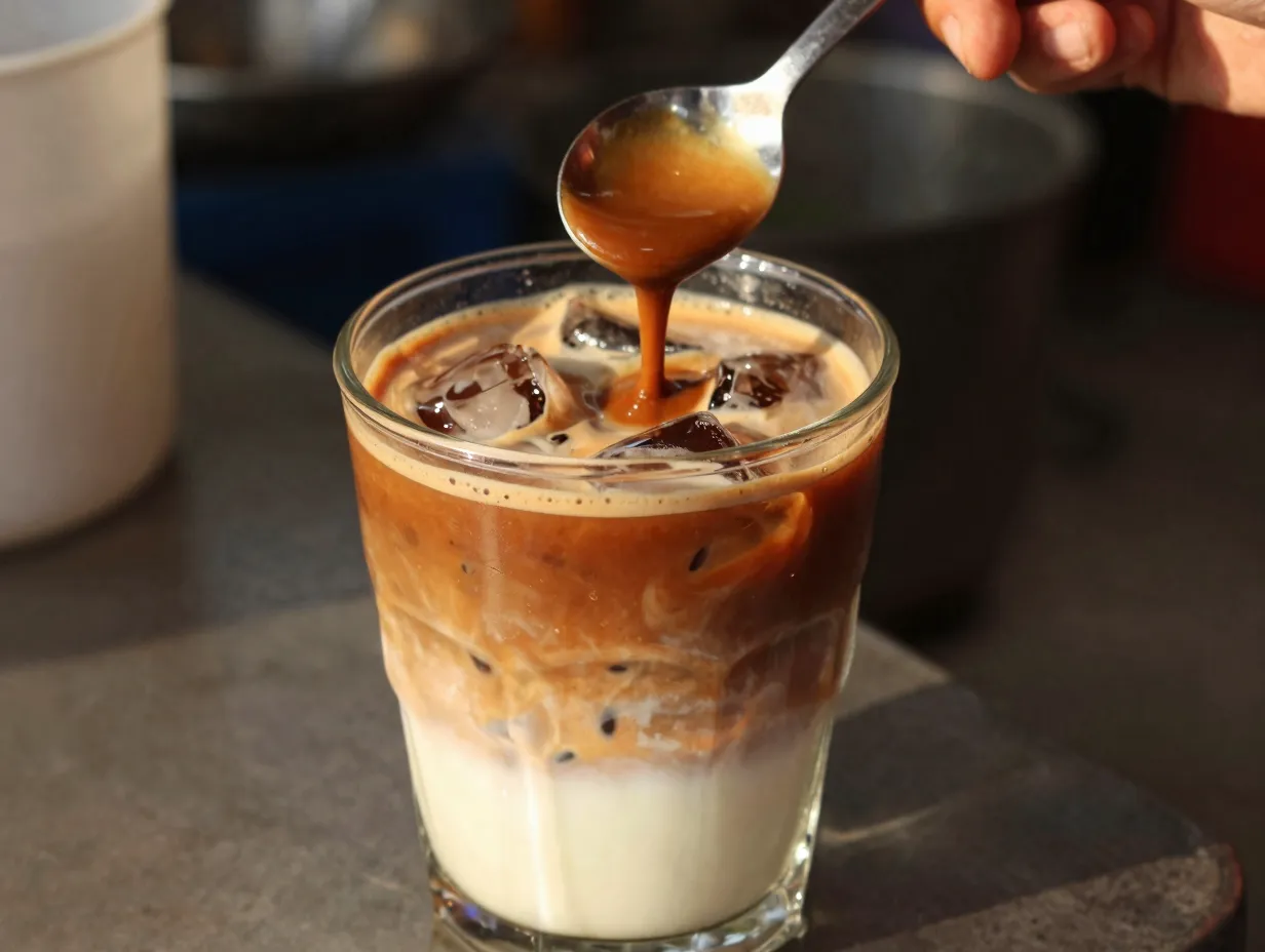 Vietnamese iced coffee with condensed milk and ice