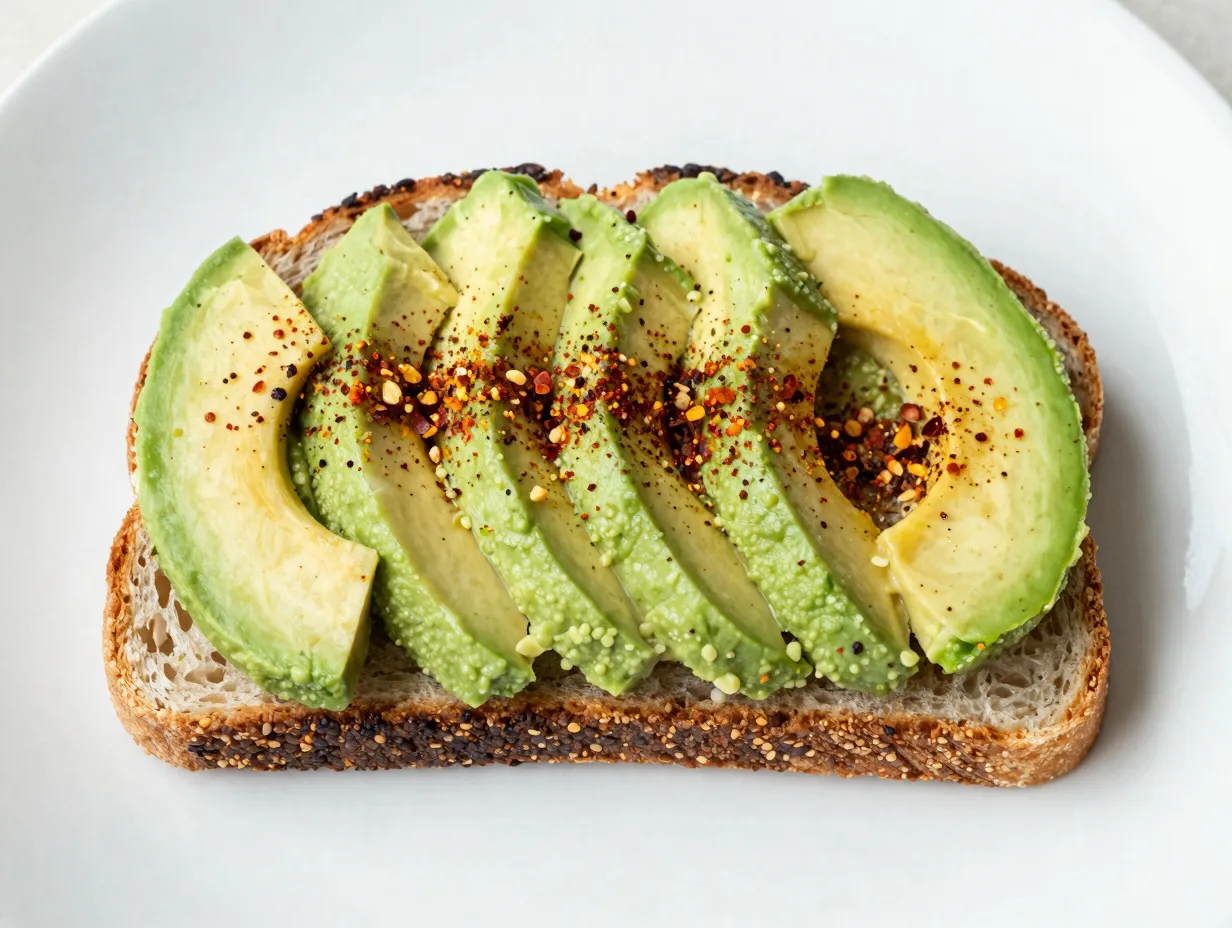 Avocado toast on multigrain bread with seasoning blend