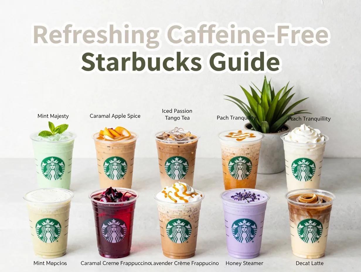Caffeine free starbucks drinks flat lay guide