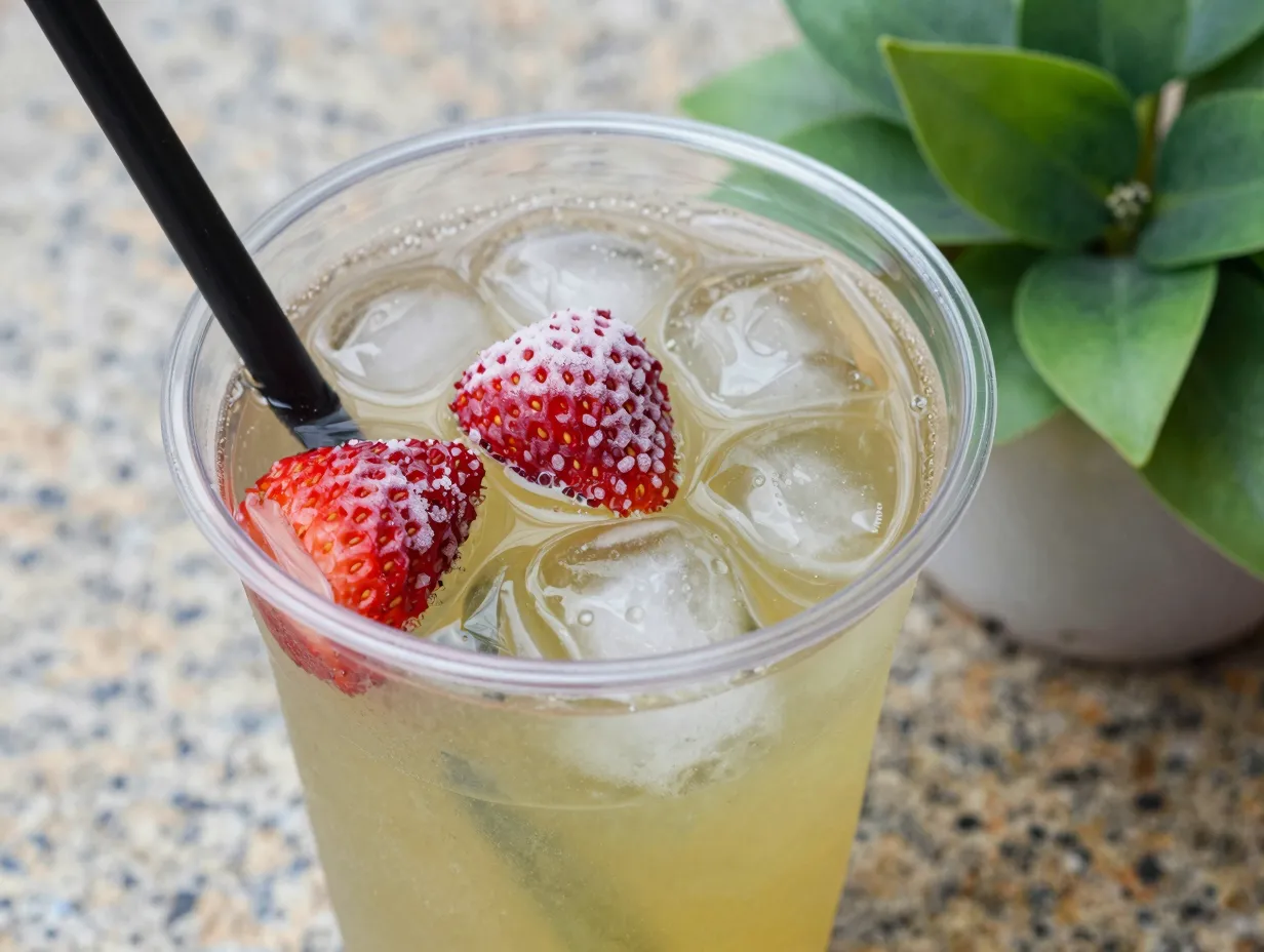 Strawberry acai green tea earthy light refreshment with ice