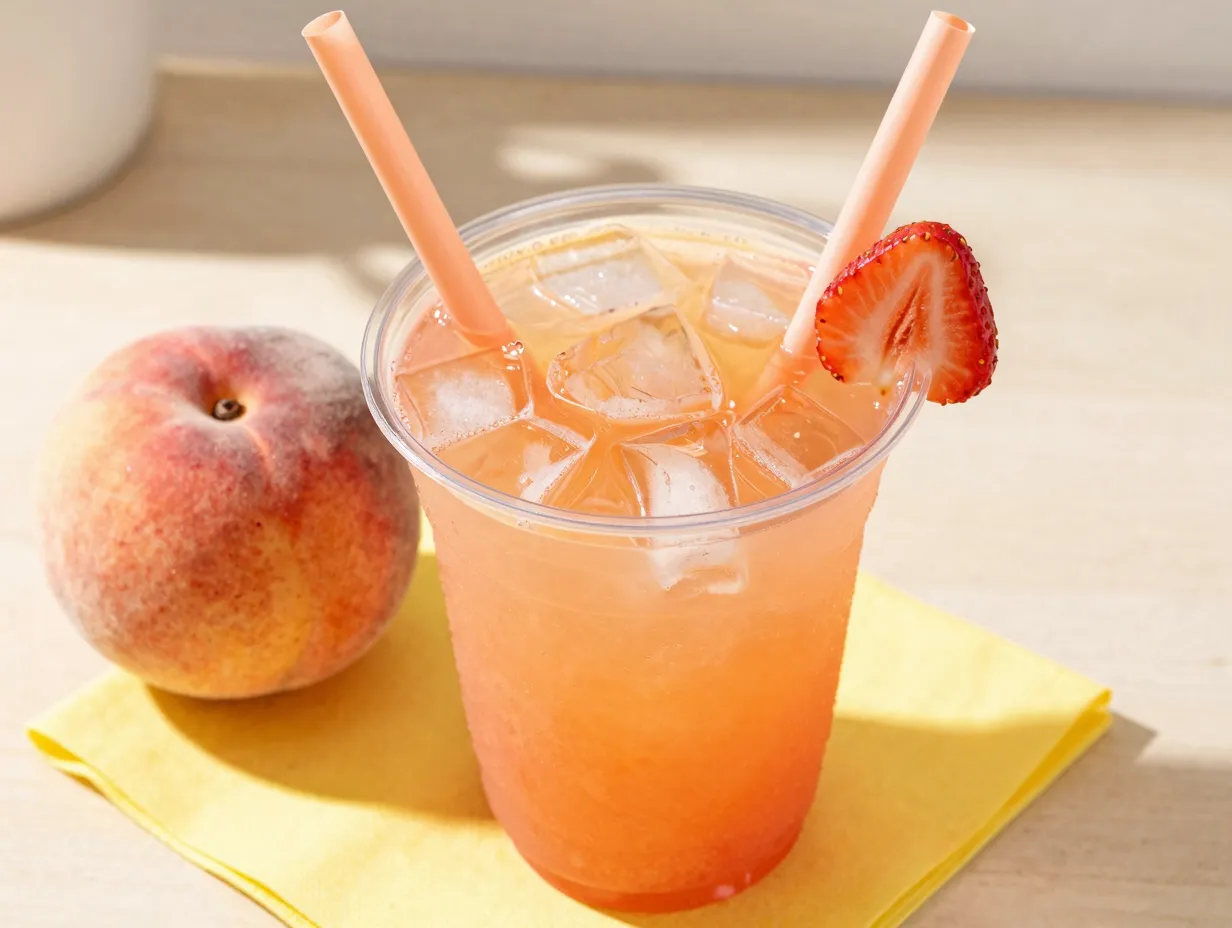 Sweet peach juice strawberry acai tropical summer beverage