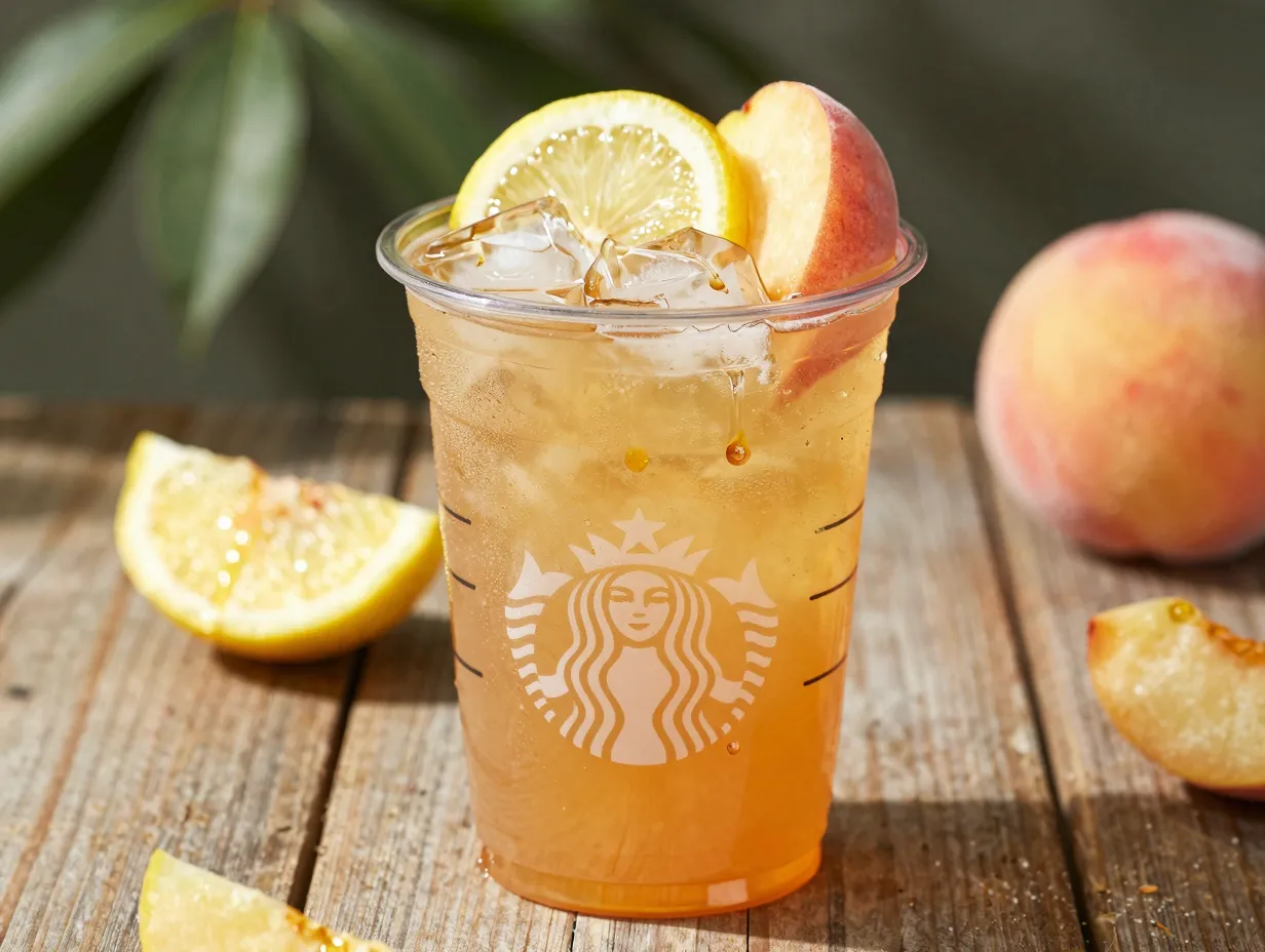 Honey peach freeze iced tea honey syrup lemonade venti cup