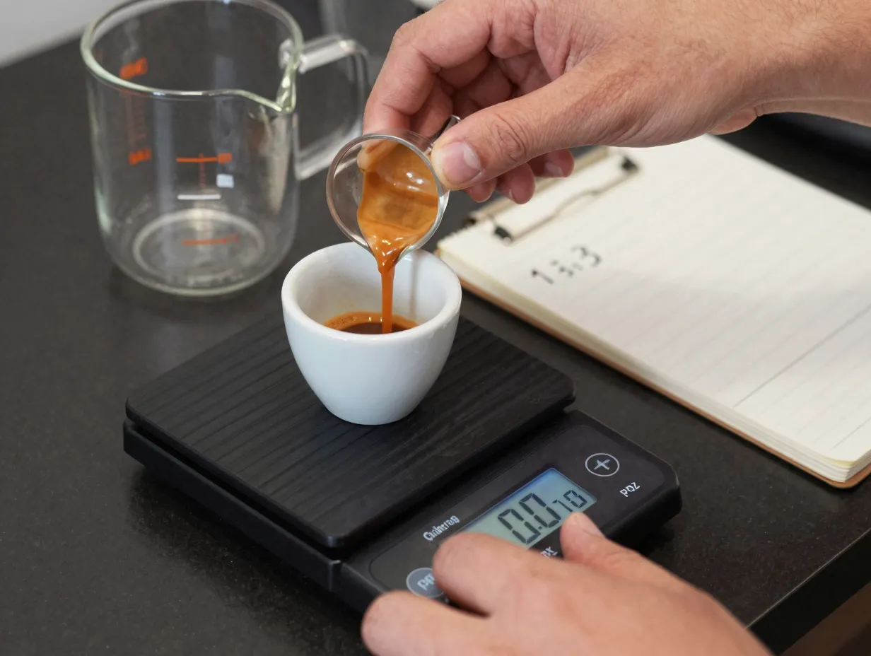Measuring espresso and water for precise americano ratio creation