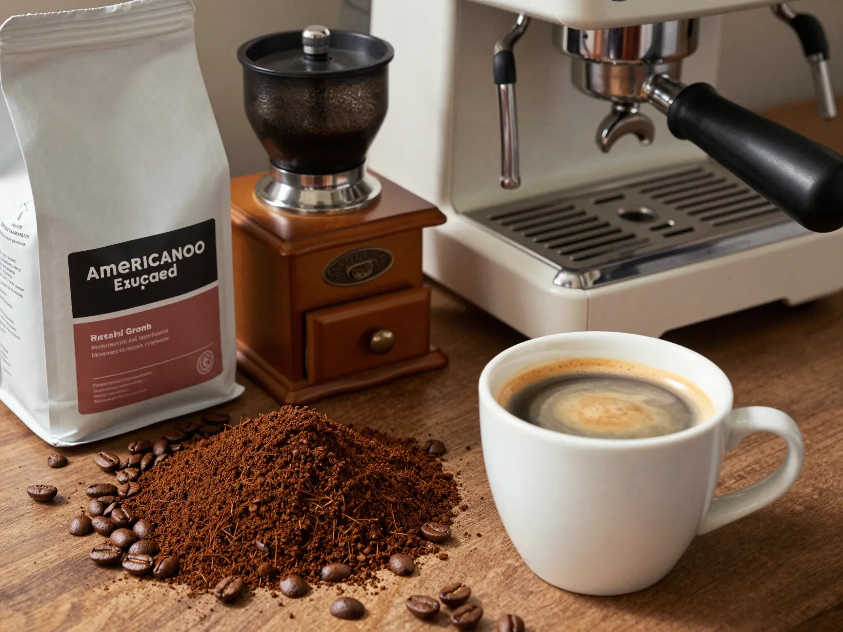 Freshly ground medium dark ethiopian beans for americano espresso