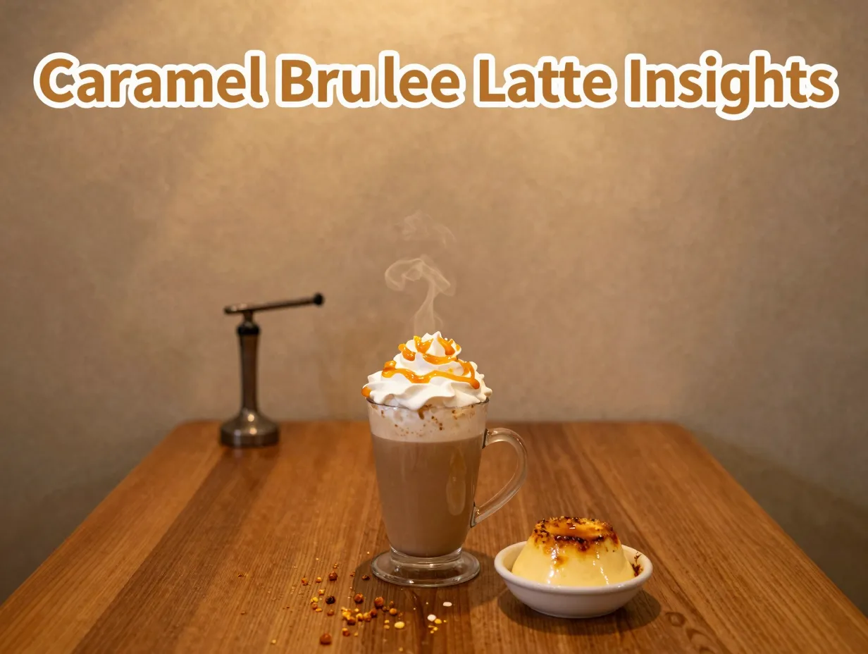 Caramel brulee latte holiday drink cafe setting