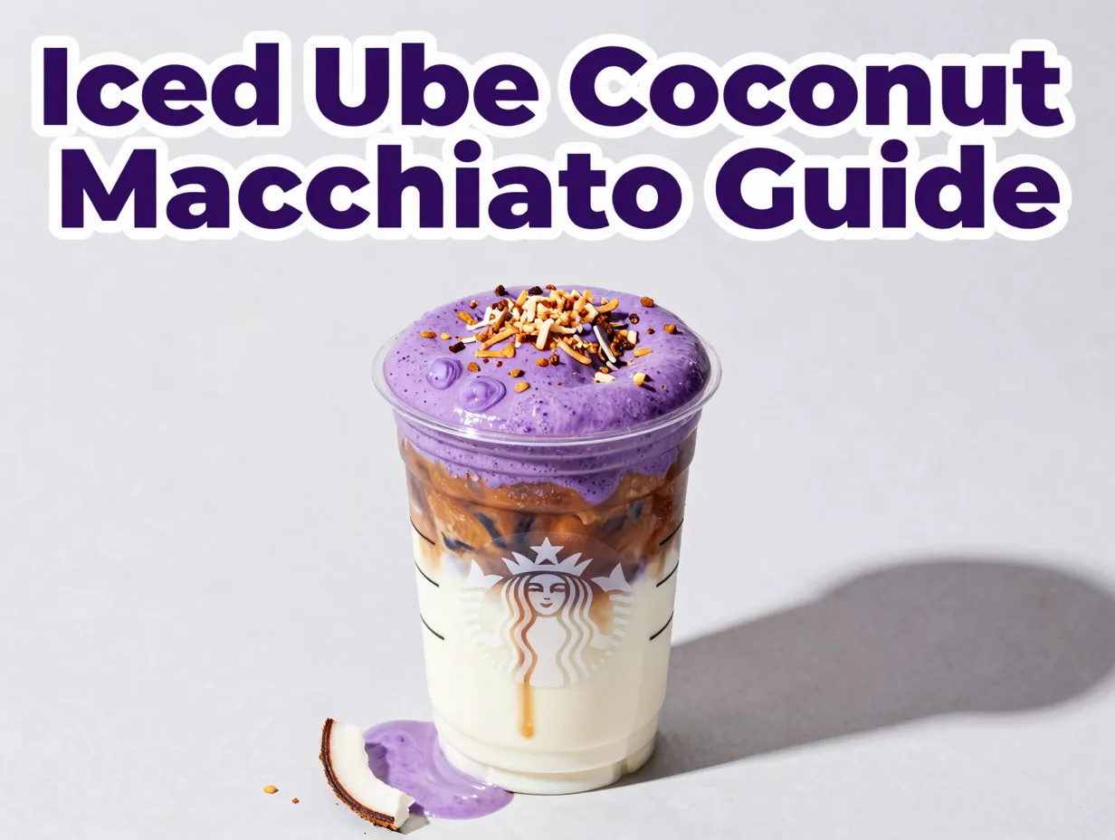 Layered ube coconut macchiato aerial flat lay purple foam espresso