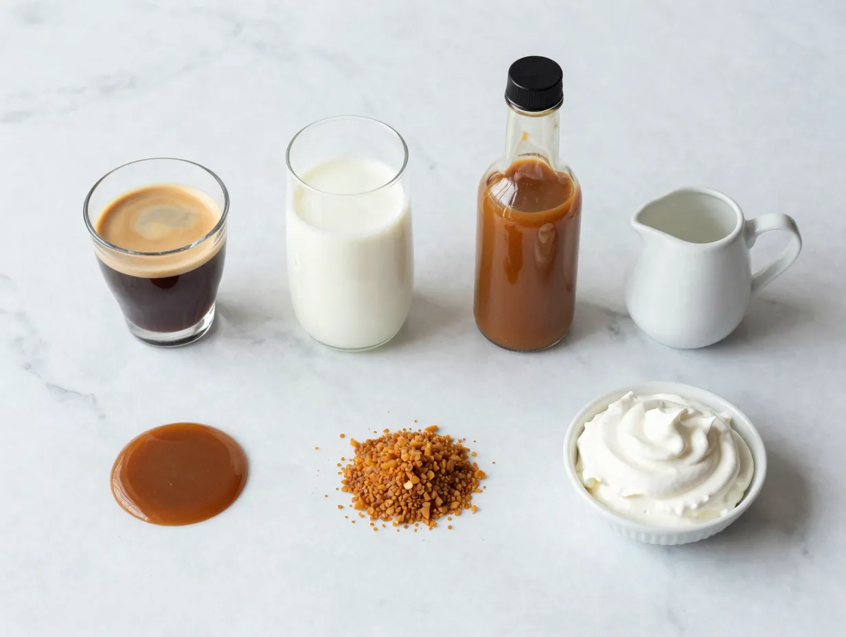 Caramel brulee latte ingredients espresso milk sauce topping cream