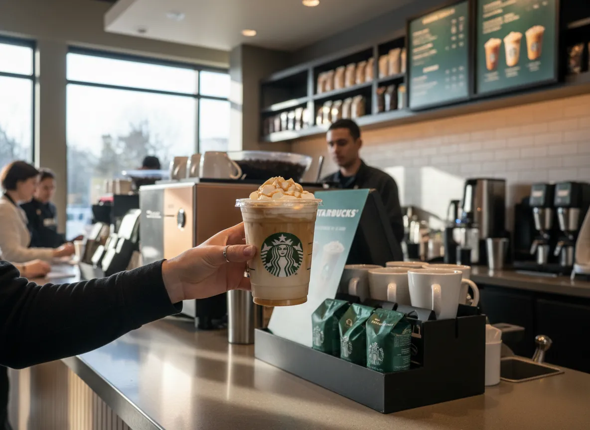 Customized iced oat milk caramel brulee latte with fewer sauce pumps