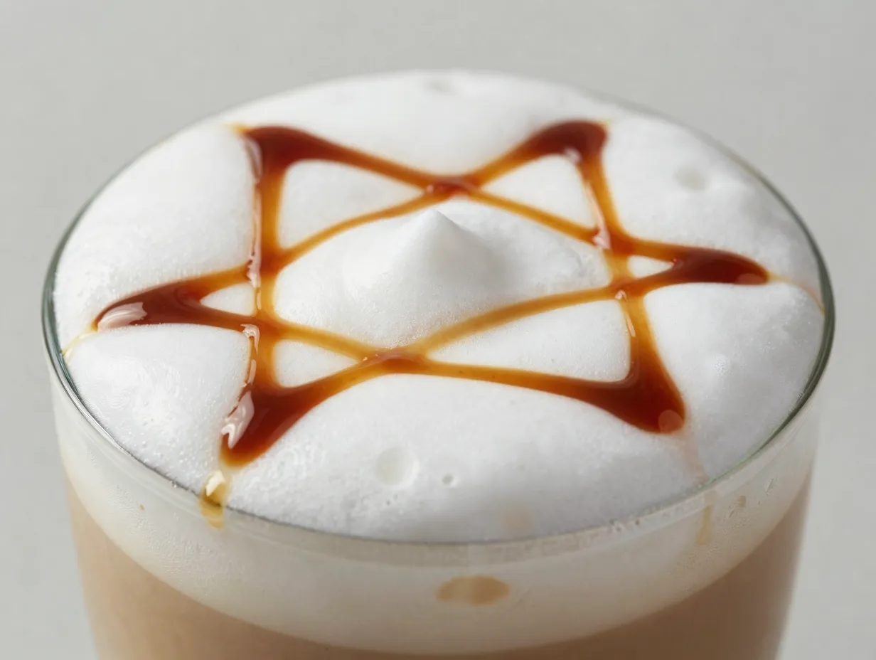 Caramel macchiato with vanilla sweet cream cold foam topper