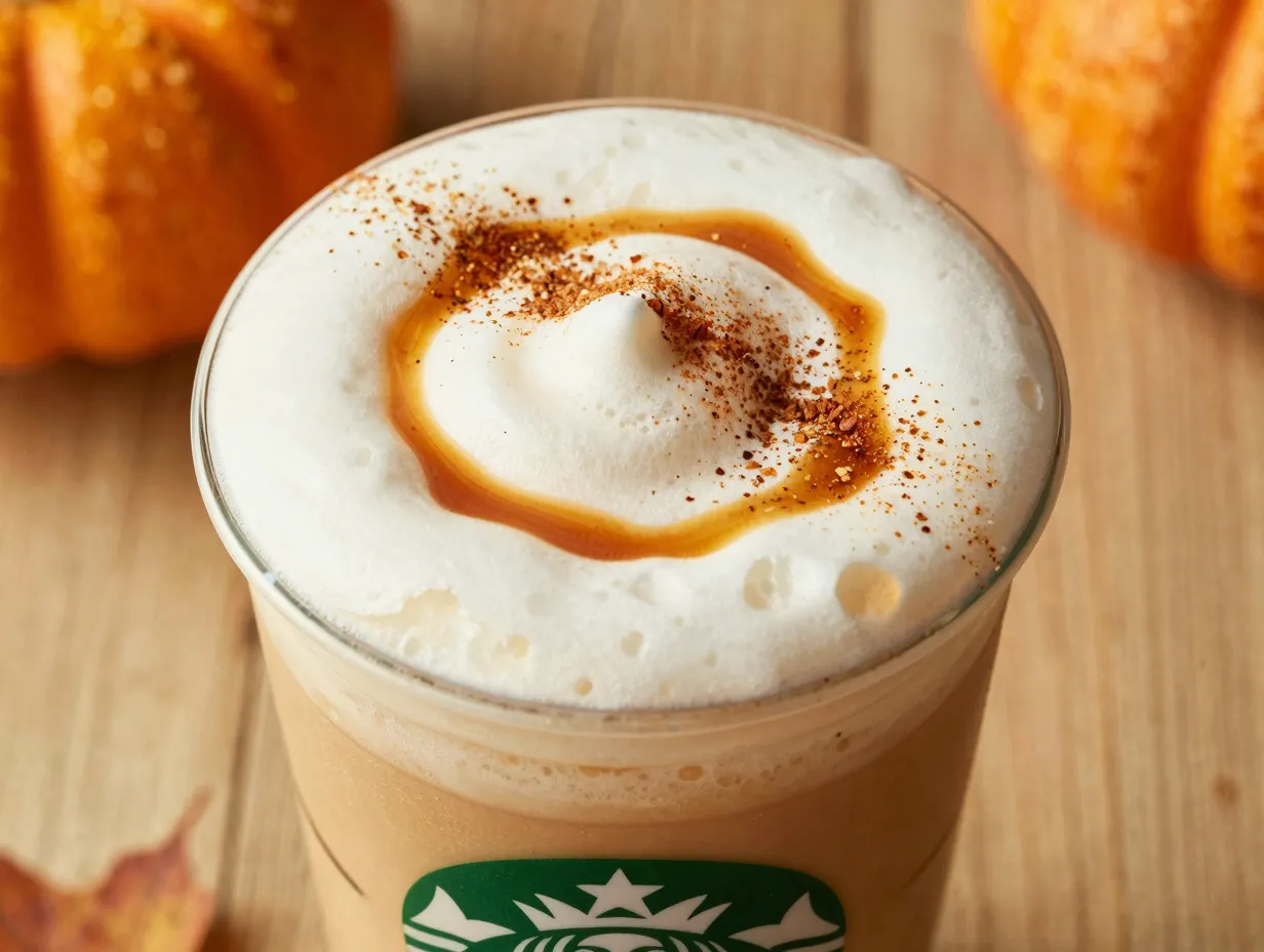 Iced chai latte with seasonal pumpkin cream cold foam topping