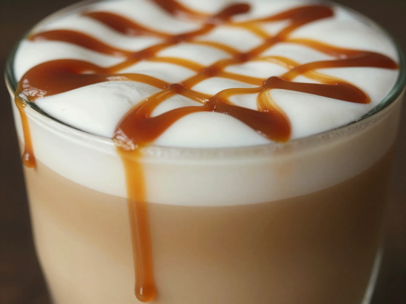 Enhanced caramel and white chocolate macchiato indulgent drink