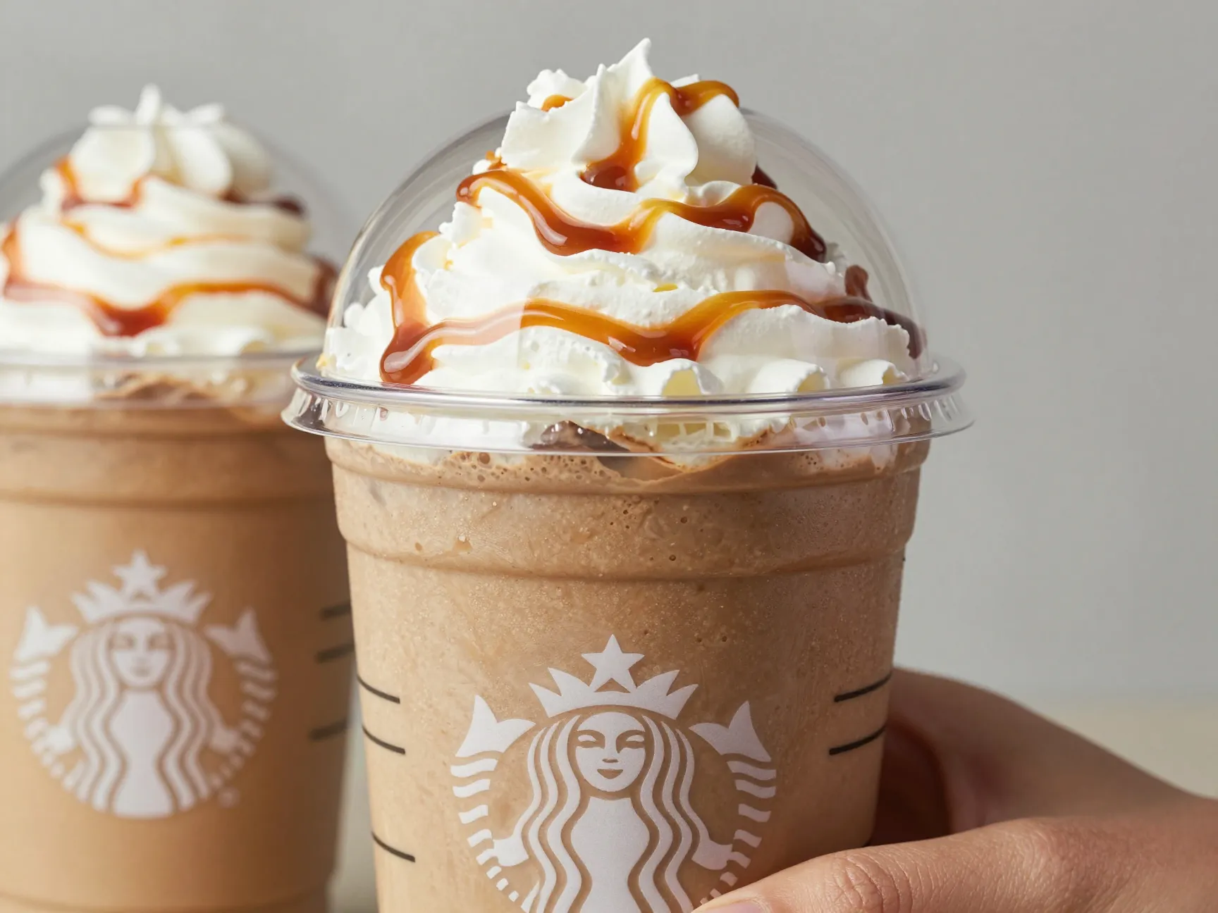 Blended peppermint mocha frappuccino caramel drizzle cup