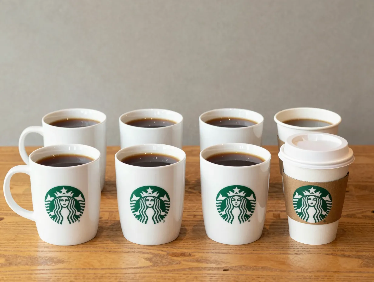 Ceramic mug americano and paper cup americano side by side on a table